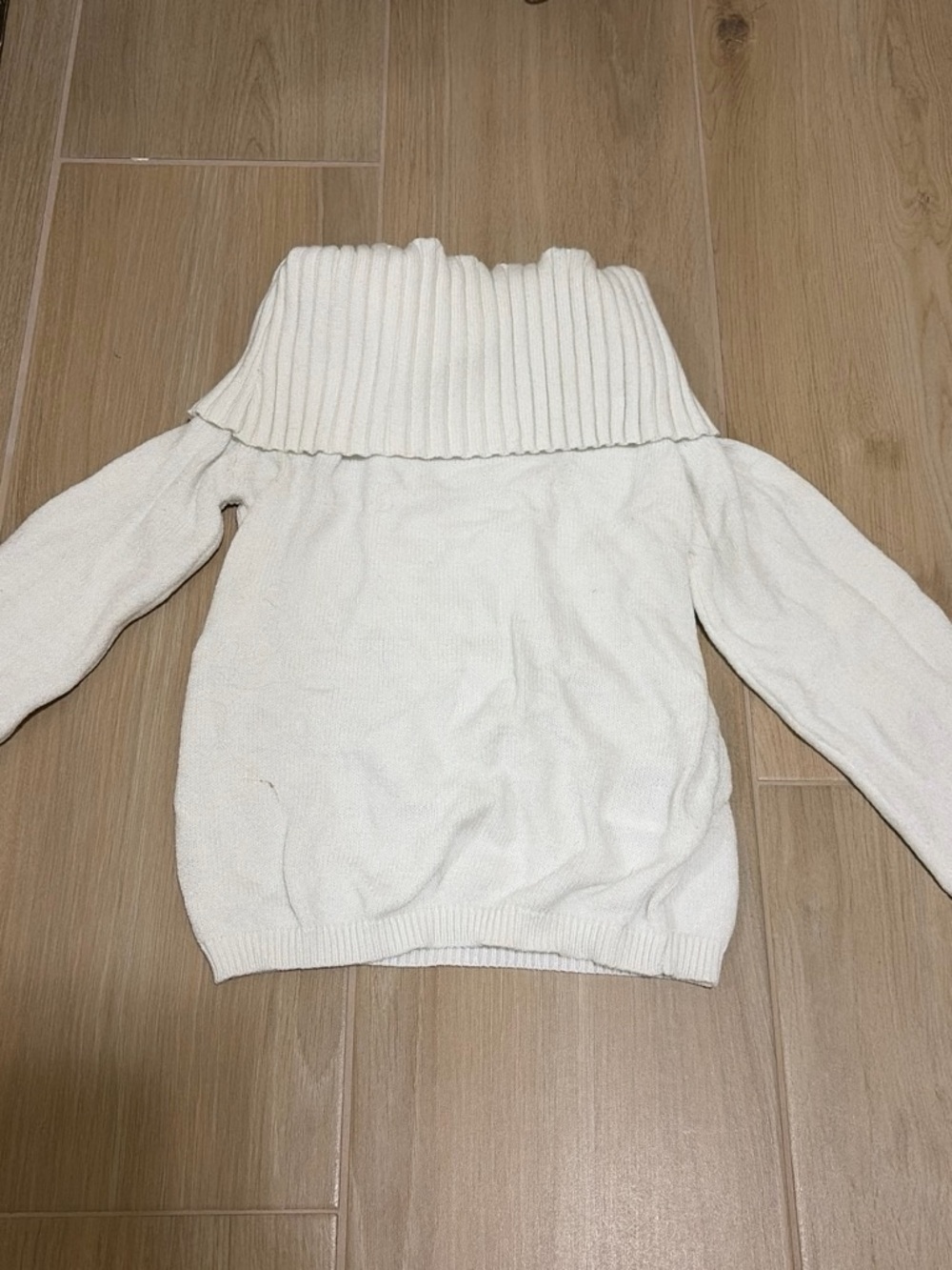 Off-Shoulder Ribbed Cowl Neck Sweater in Cream
